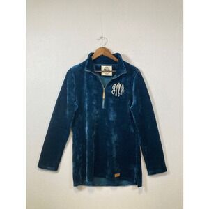 MarleyLilly Teal Corduroy‎ Monogram Quarter Zip Pullover Women's Large